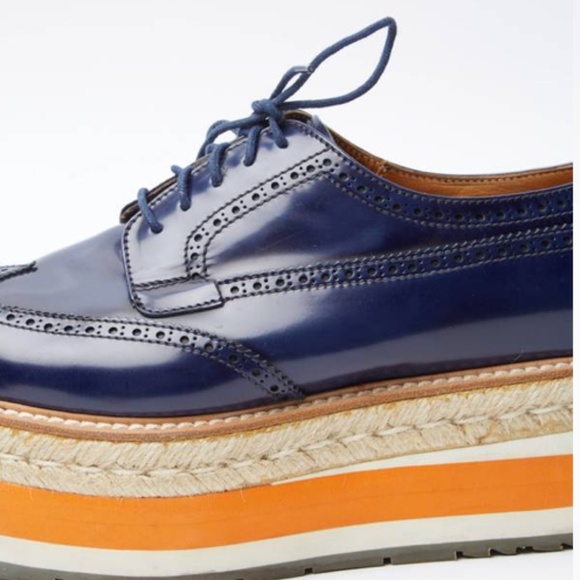 Share Prada Women's Platform Brogue Oxford l Blue l Size EU39 l NIB - Picture 5 of 6